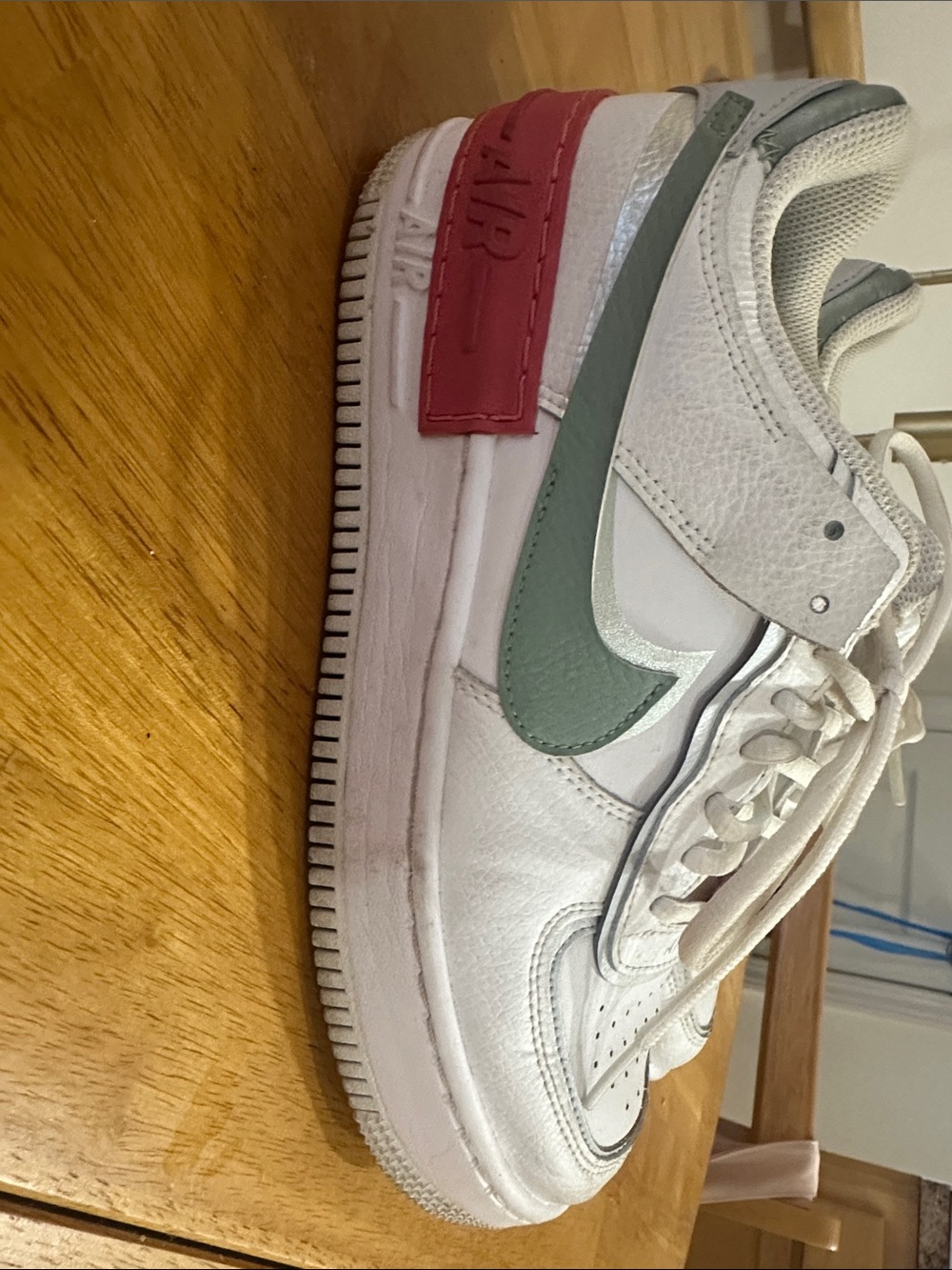 Nike White Air with Mint Swoosh and Pink Heel Patch